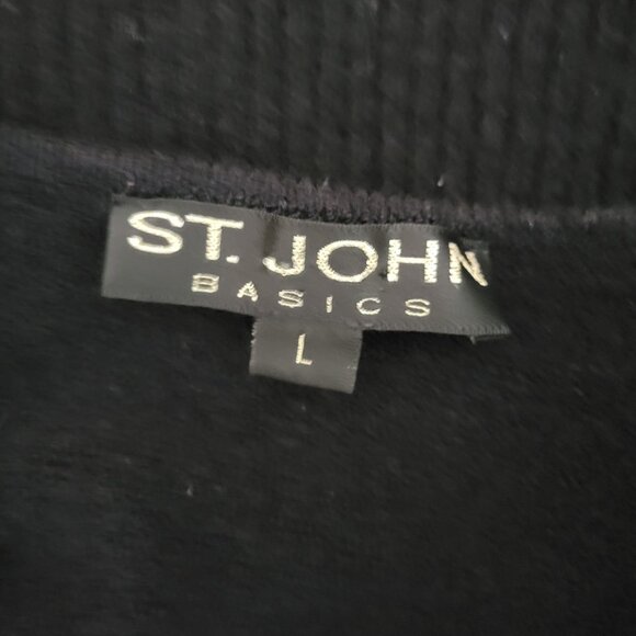 St John Basics L Black Ribbed V Neck Cropped Sweater Top USA - Picture 2 of 6